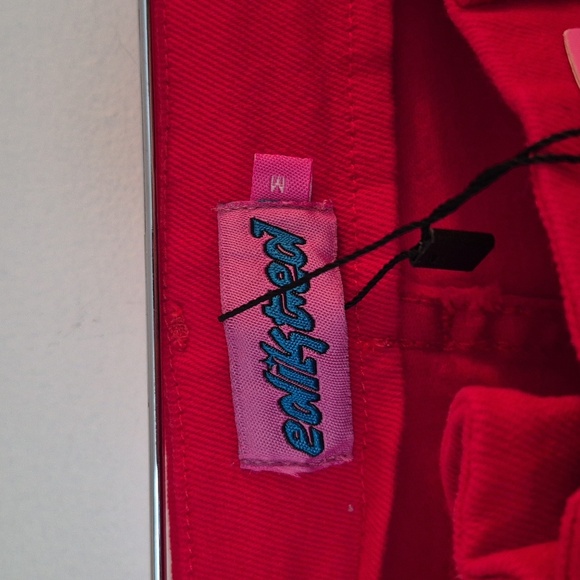 NWT Edikted Flare Grommet Lace Up Pants Jeans Red Punk Size Medium - Picture 5 of 6